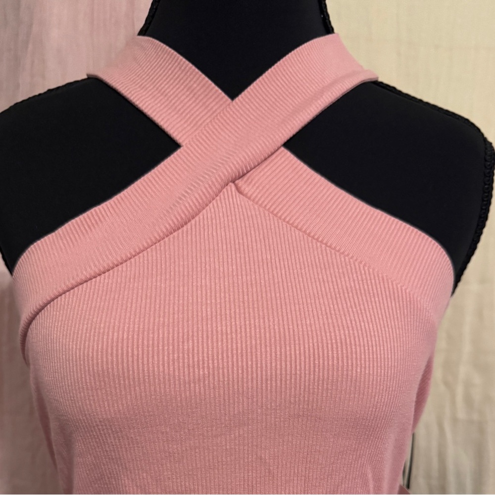 1. State Pink Ribbed Cross-Neck Tank